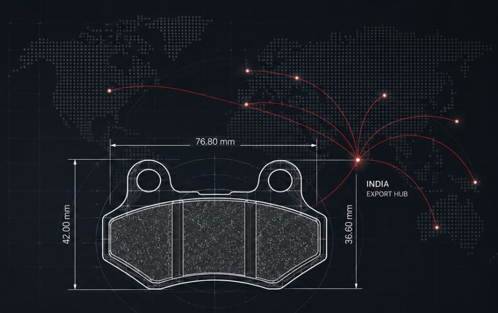 OEM compatible motorcycle brake pad technical drawing with global export network